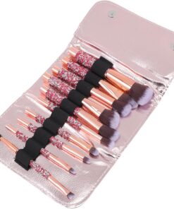 ULTECHNOVO Set de Pinceaux de Maquillage Diamantés avec Applicateurs Poudre et Blush Outils Beauté Portables pour Femme avec Pochette de Rangement