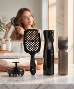 Ensemble de soins capillaires 4 en 1 avec brosse d'aération et applicateur de teinture pour cuir chevelu Noir