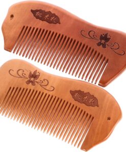 Gatuida Peigne en Bois de Pêcher Antistatique Lot de 2 Grand Format pour Cheveux Longs et Épais Femme Forme Poisson Démêlant Soin Capillaire Quotidien