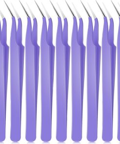 Honoson Lot de 9 pinces à épiler pointues incurvées en acier inoxydable avec housse de protection pour strass, fleurs séchées, autocollants, extensions de cils, fabrication de bijoux (violet)