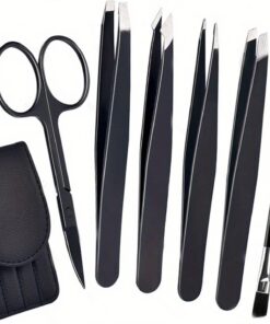 Lot de 7 pinces à épiler sophistiquées pour sourcils (bouche oblique, bouche plate, bouche droite, bouche lame) pour une forme impeccable des sourcils, noir