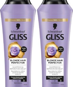 GLISS - Schwarzkopf - Shampooing Réparation Violet - Blonde Hair Perfector - Neutralise les Reflets Jaunes- Apporte de la Brillance - Cheveux blonds naturels, colorés ou méchés - Soin Intense - 250ml