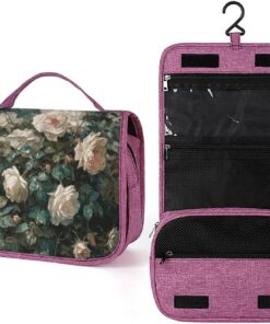 Trousse de toilette à imprimé roses pour homme et femme, trousse de maquillage portable à crochet de suspension, trousse de maquillage pour accessoires, shampooing, conteneur pleine grandeur