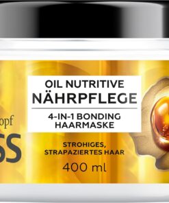 Gliss Soin nourrissant 4 en 1 Oil Nutritive (400 ml), Cure capillaire avec système HAPTIQ & huile de marula nourrit les cheveux rêches et abîmés, masque capillaire pour une douceur sensuelle