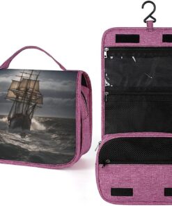 Trousse de toilette en forme de bateau à voile en tempête pour homme et femme, sac de maquillage portable avec crochet de suspension, trousse de maquillage pour accessoires, shampooing