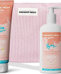 ENERGIE FRUIT - Coffret cadeaux routine capillaire cheveux secs abîmés - Monoi et acide hyaluronique - Trio shampooing réhydratant, masque hydratant, sérum protecteur - Trousse offerte