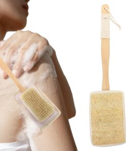 Loofah Bath Brush - Long Handle Shower Brush, Body Cleaner, Natural Luffa Sponge with Ergonomic Grip, Back Scrubber Bath Accessory for Deep Cleansing, Home Spa Shower Use