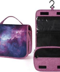 Trousse de toilette galaxie violette et bleue pour homme et femme, crochet de suspension portable, trousse de maquillage, trousse de maquillage pour accessoires, shampooing, conteneur pleine