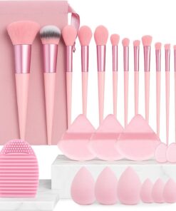 Lot de 26 pinceaux de maquillage de voyage synthétiques de qualité supérieure pour fond de teint, anti-cernes, houppette à poudre pour débutants