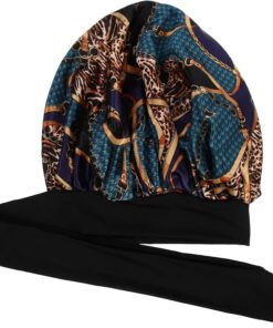 OUNONA Bonnet de Nuit en Satin Vert pour Femme Haute Élasticité et Lien Ajustable, Chapeau de Sommeil Confortable pour Soins Capillaires et Détente