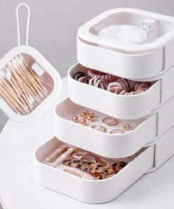Kathfly Lot de 4 boîtes de rangement empilables pour élastiques à cheveux - Blanc