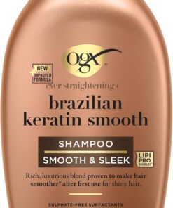 OGX – Shampoing Brazilian Keratin Therapy (385 ml) – Shampooing lissant à la kératine – Soin capillaire sans parabène et sans tensioactifs sulfatés
