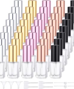 Segbeauty Lot de 40 mini flacons vaporisateurs vides de 2,8 g, vaporisateur de voyage rechargeable, atomiseur de parfum en vrac avec outil de transfert, petite brume fine de 3 ml