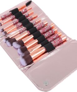 Pinceaux de Maquillage Strass Set de 10 Paquet de Rangement en Pu Rose Outils Professionnels pour Femmes pour Usage à Domicile Voyage