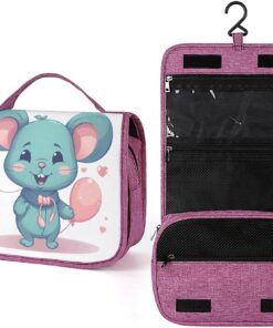 Rat tenant un ballon - Trousse de toilette pour homme et femme - Crochet de suspension portable - Trousse de maquillage pour accessoires, shampooing, conteneur pleine grandeur, articles de