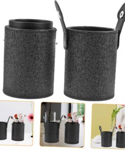 Healeved 3 Pièces Porte-gobelet à Outils Cosmétiques Porte-Brosse De Voyage Correcteur d'oreille Saillante Boîte à Pinceaux De Maquillage avec Couvercle Outils en Cuir Outils De Beauté PU