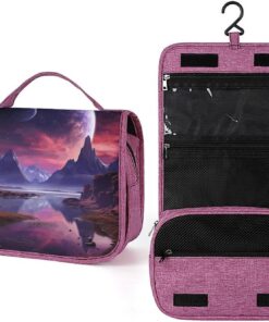 Purple Sky Planet Trousse de toilette pour homme et femme, crochet de suspension portable, trousse de maquillage pour accessoires, shampooing, conteneur pleine grandeur, articles de toilette