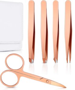 Lot de 6 pinces à épiler avec ciseaux incurvés, brosse à cils en acier inoxydable pour femmes et filles, outil de beauté quotidien avec étui de rangement (couleur mignonne)