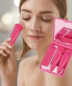 Lot de 5 pinceaux de maquillage faciles à prendre en main - Kit complet de pinceaux cosmétiques avec miroir (rose rouge)
