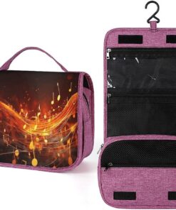 Trousse de toilette Red Flame Note de musique pour hommes et femmes, trousse de maquillage portable à crochet de suspension, trousse de maquillage pour accessoires, shampooing, conteneur