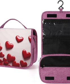 Trousse de toilette en forme de cœurs rouges pour homme et femme, trousse de maquillage portable à crochet de suspension, trousse de maquillage pour accessoires, shampooing, conteneur pleine