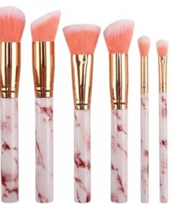 Lot de 10 pinceaux de maquillage à motif marbré avec pinceaux doux pour le visage et les yeux pour les routines de beauté quotidiennes Design portable Rose