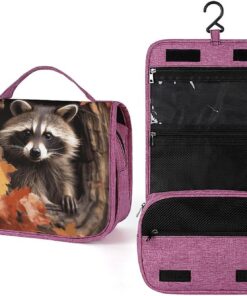 Trousse de toilette raton laveur dans le trou d'arbre d'automne pour homme et femme, trousse de maquillage portable à crochet de suspension, trousse de maquillage pour accessoires, shampooing
