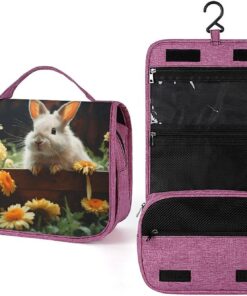 Trousse de toilette lapin et fleur pour homme et femme, crochet de suspension portable, trousse de maquillage, trousse de maquillage pour accessoires, shampooing, conteneur pleine grandeur