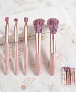 Lot de 6 pinceaux de maquillage avec manche rose, virole champagne, pinceaux de maquillage synthétiques pour fard à paupières, mini outils cosmétiques portables pour le transport de poche, les trajets