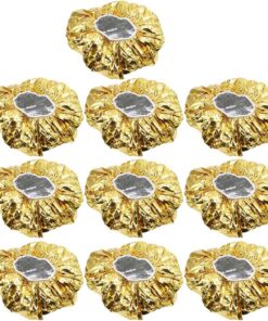Housoutil Bonnets Chauffants pour Soins Capillaires et Bord Élastique Lot de 10 en Aluminium Or Isolation Thermique à Domicile et Spa Cheveux