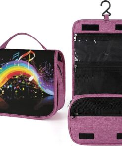 Trousse de toilette arc-en-ciel avec note de musique mélodie pour homme et femme, crochet de suspension portable, trousse de maquillage pour accessoires, shampooing, conteneur pleine grandeur