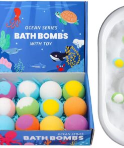 Bath Balls, Sea Theme Bomb Set, 1.97inch Fizzy Body Wash Ball with Surprise Toy Inside, Moisturizing Bubble Balls, Relaxing Spa Bath Set with Colorful Design, Self Care Gift for Travel Hotel