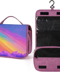 Trousse de toilette esthétique arc-en-ciel pour homme et femme, trousse de maquillage portable à crochet de suspension, trousse de maquillage pour accessoires, shampooing, conteneur pleine