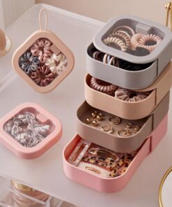 Kathfly Lot de 4 organiseurs de voyage pour élastiques à cheveux, accessoires pour cheveux, empilables et porte-épingles à cheveux pour bijoux, cotons-tiges, pinces et accessoires (multicolore)