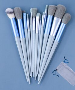 Lot de 13 pinceaux de maquillage professionnels à poils doux avec pochette pour le visage, le fond de teint et le contour