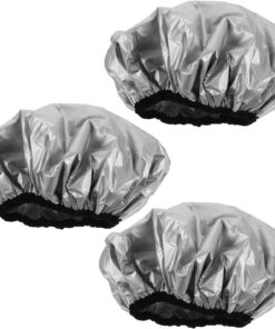 Housoutil Lot de 3 Bonnets à Cheveux Doublés de Papier Aluminium Bonnet de Imperméable Double Couche Gris pour Soins Capillaires Profonds à Domicile et Spa Protection Antistatique