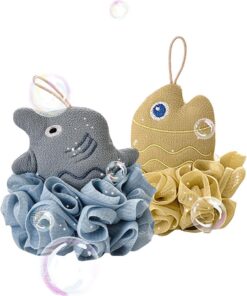 Body Wash Sponge - 2 Piece Soft Mesh Sea Animal Bathing Pouf Balls, Body Wash Loofah Balls for Kids, Adults, Washing Cleaning Home Bathroom Hotel, Shower Bath Use
