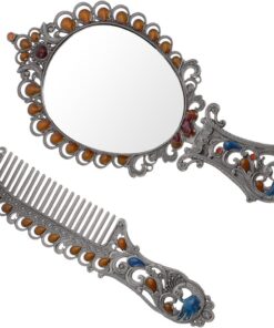 Healvian Miroir à Poignée Compacte Et Peigne De Voyage Miroir De Maquillage pour Femme Accessoire De Voyage