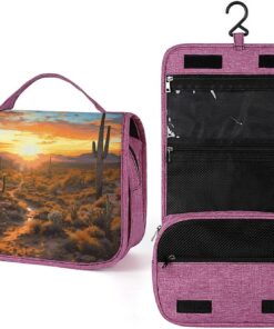 Trousse de toilette Saguaros au coucher du soleil pour homme et femme, crochet de suspension portable, trousse de maquillage pour accessoires, shampooing, conteneur pleine grandeur, articles