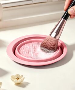 Éponge de nettoyage pliable en silicone pour pinceaux de maquillage, bol de nettoyage, outil de lavage pour voyage à la maison (rose)