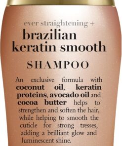 OGX | Shampooing Ever-Straightening + Brazilian Keratin Smooth (flacon de 88,7 ml) – Shampoing lissant à la kératine brésilienne – Soin cheveux hydratant et réparateur pour des cheveux éclatants