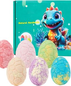 Bubble Bath Balls Set, Dinosaur Egg Bath Bombs, 6 Pieces Body Cleanser for Relaxing Kids Spa Time, Natural Salts with Gentle Skin Care Formula, Children Baths Accessories, Home Tub Travel Use