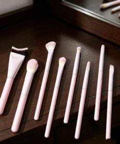 Lot de 8 pinceaux de maquillage synthétiques avec poignées roses, applicateurs, fond de teint, blush, fard à paupières, eyeliner, fard à paupières, accessoires portables pour débutants et retouches en
