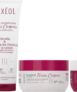 LUXÉOL - Routine Frisés Crépus - Hydrate, Nourrit & Définit les Boucles - Shampooing (250 ml) + Après-Shampooing (250 ml) + Masque (250 ml) + Crème de Soin (250 ml) - Fabriqués en France