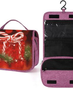 Trousse de toilette rouge pour homme et femme, trousse de maquillage portable avec crochet de suspension, trousse de maquillage pour accessoires, shampooing, conteneur pleine grandeur
