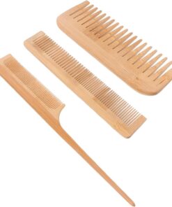 Angoily Peigne de Salon en Bambou 3 Pièces Dents Fines et Larges, Peigne de Massage Portable pour Coiffure et Soins Capillaires