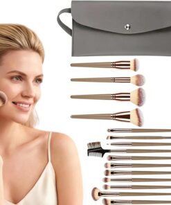 Lot de 15 pinceaux de maquillage avec étui de transport Doré champagne