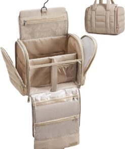 BAGSMART Trousse de maquillage de voyage gonflée, organiseur de toilette portable à suspendre avec séparation amovible, organiseur pour shampooing, après-shampooing, brosses, accessoires de maquillage