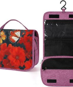 Trousse de toilette pour homme et femme, motif fleurs rouges et papillons, trousse de maquillage portable, trousse de maquillage pour accessoires, shampooing, conteneur pleine grandeur
