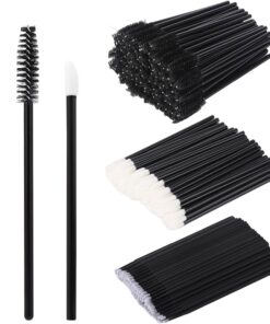 Lot de 300 brosses à mascara, brosses à lèvres et micro-écouvillons, pinceaux jetables, testeur de rouge à lèvres, outil d'application de maquillage, noir